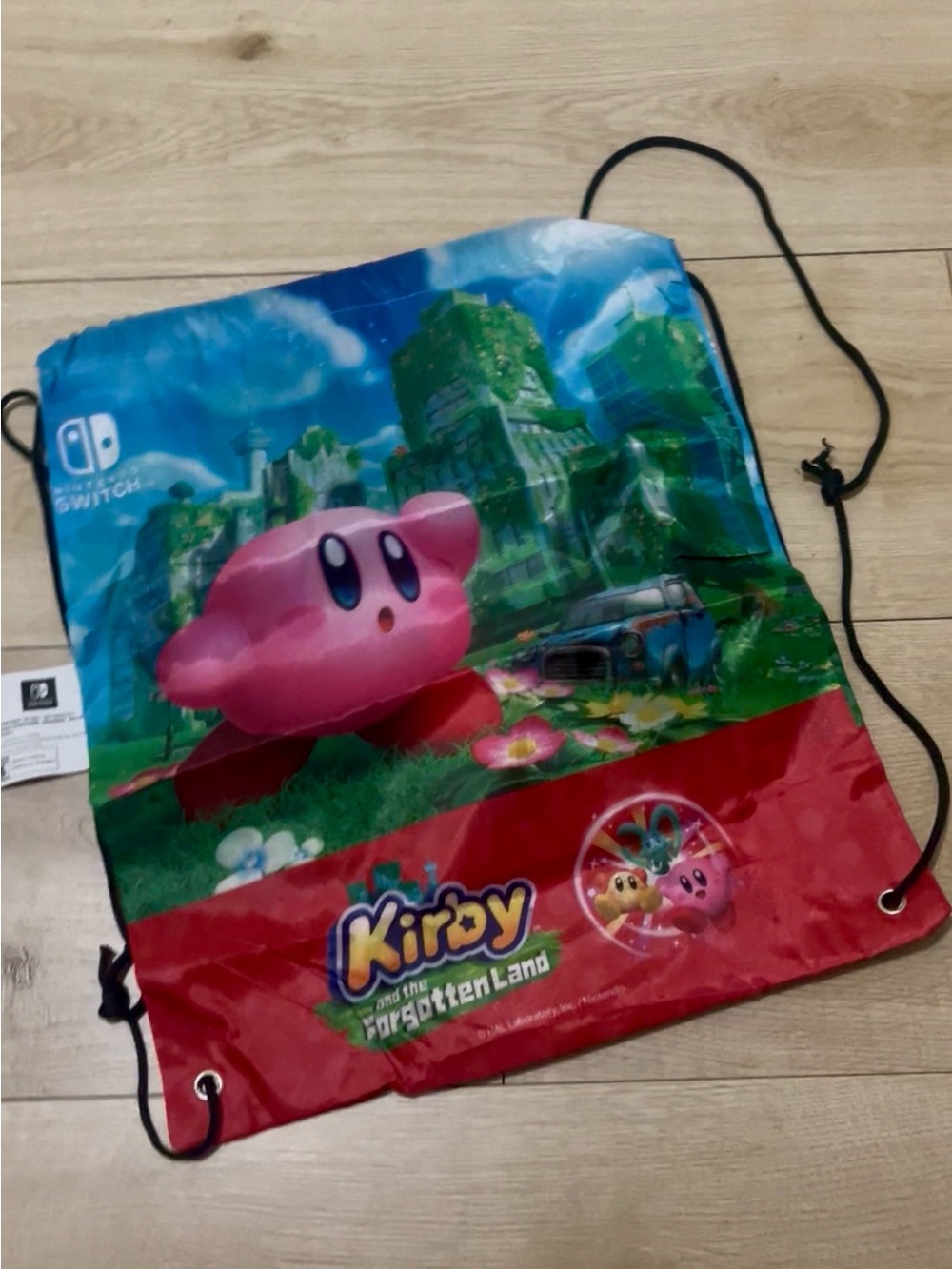 Nintendo Kirby Drawstring Bag — Pink, Green & Red Graphic